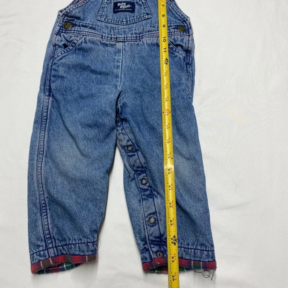 Vintage Baby OshKosh Bgosh Plaid Flannel Lined Denim Overalls 18M Blue 056-0240